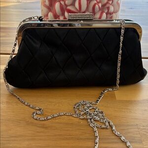 Vintage Nite Bags Black Quilted Rhinestone Clasp Evening Bag